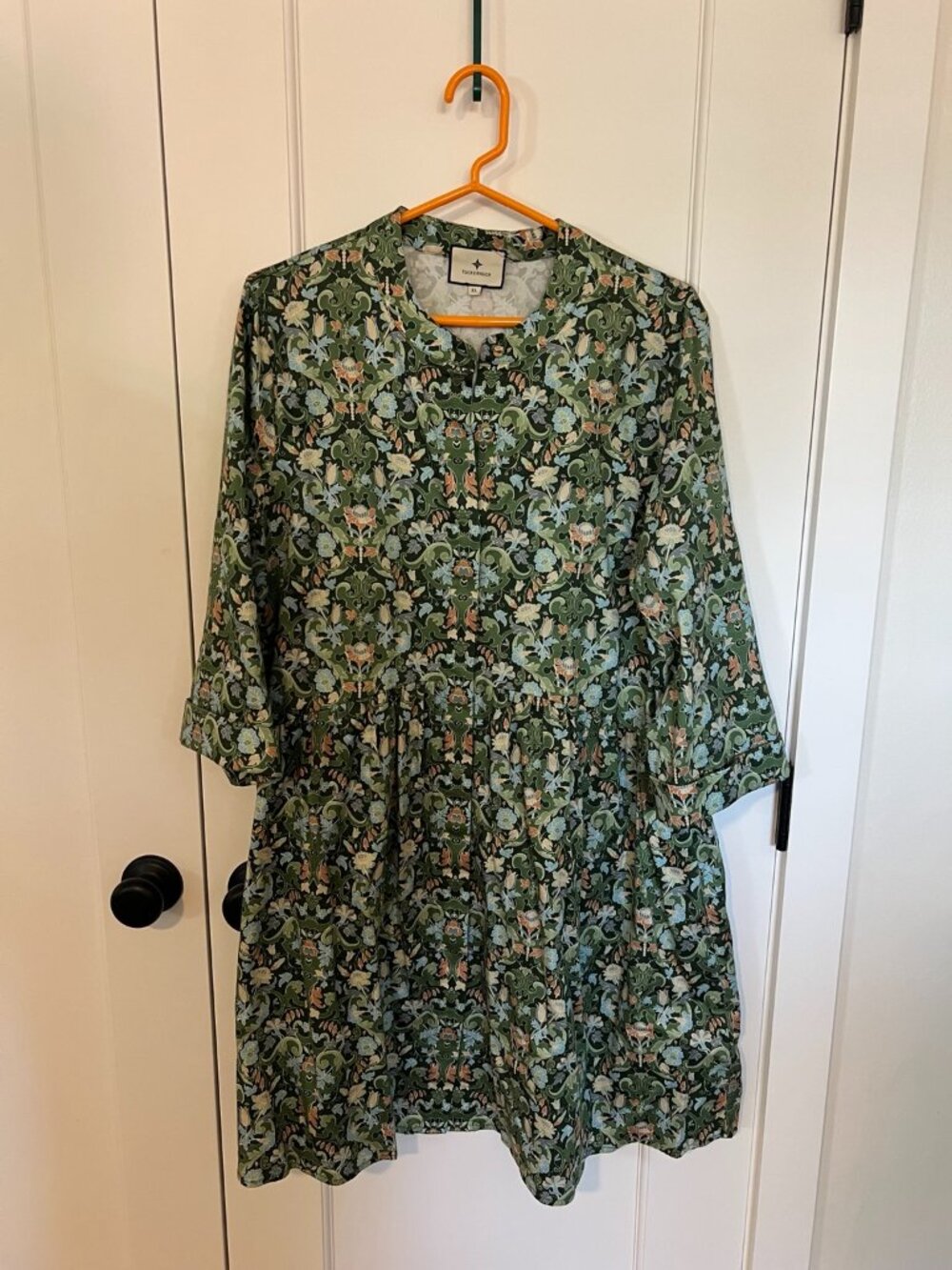 Tuckernuck Green Botanical Floral Tiered Mini Dress XL Cotton